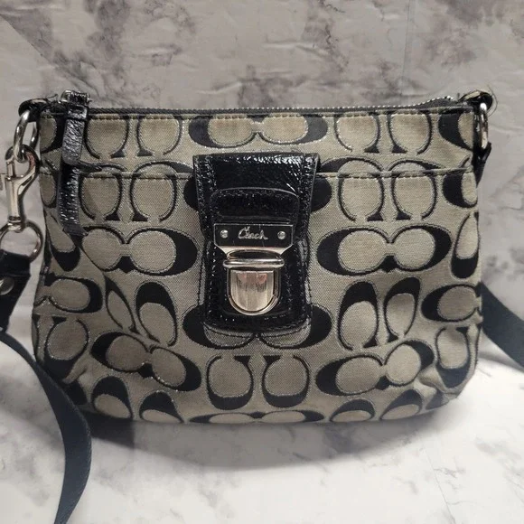 Coach Crossbody Monogram Black Gray Poppy Signature Purse - Picture 2 of 10